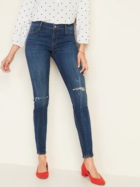 Old Navy Rockstar Skinny Jeans Distressed Denim Mid  Rise Blue Size 2/26